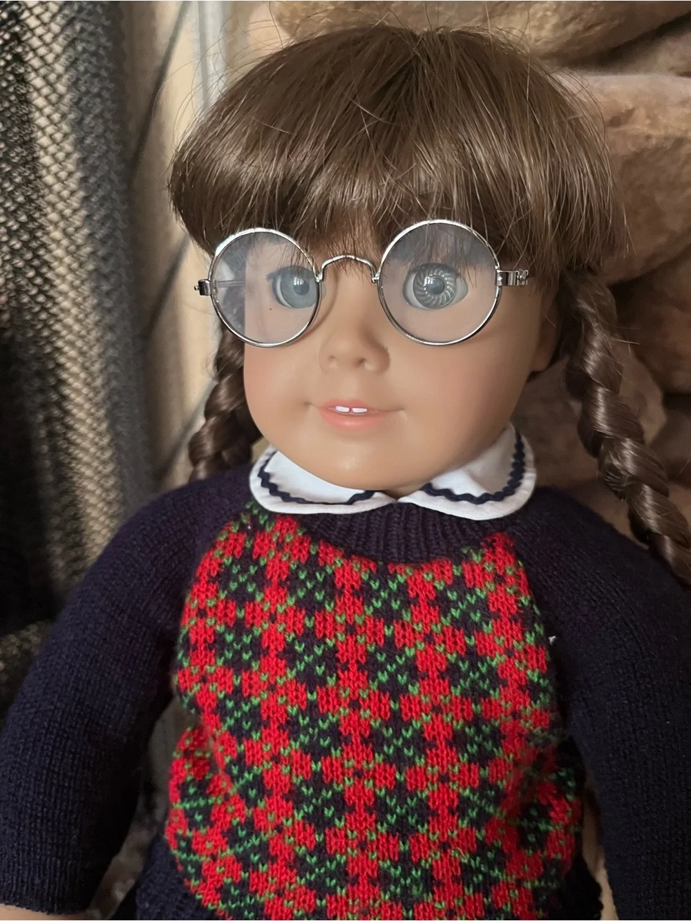 American Girl Molly Doll with Red & Navy Knit Sweater
